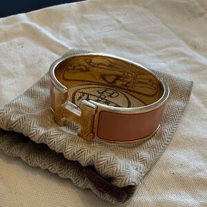 Authentic Hermes Enamel Clic H Bracelet in Tan and Gold